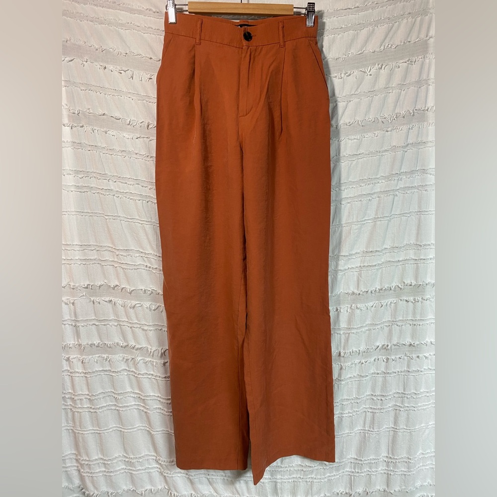 Zara Rust Orange High-Waist Wide-Leg Pants